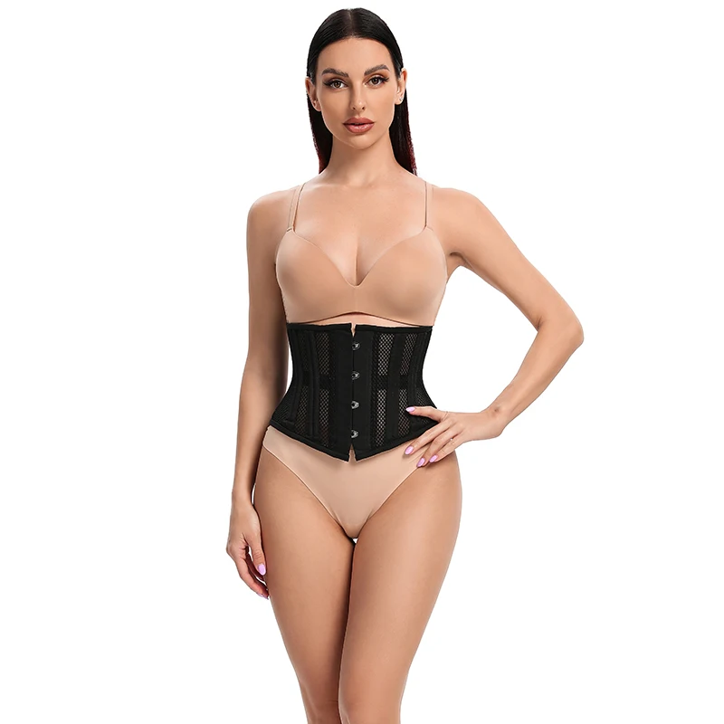 24 корсет под грудью с двойными стальными косточками бюстье дышащая сетка черный