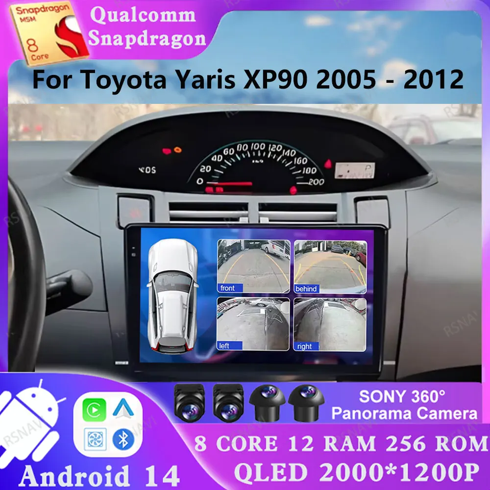 Android 14 для Toyota Yaris XP90 2005-2012 Стерео головное устройство 4G LTE Viedo плеер Мультимедиа 5G