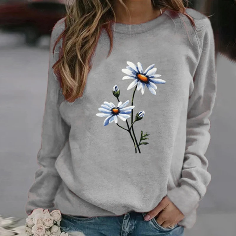 

Printed Sweatshirts New Women Long Sleeve Casual Autumn Winter Pullovers Pockets Street Loose Plus Velvet Sweatshirts