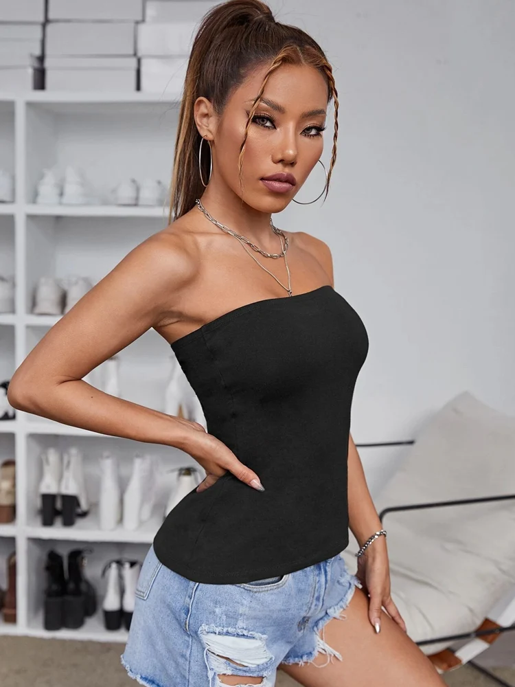 

Women Sexy Strapless Off Shoulder Crop Tube Top Solid Color Stretchy Bandeau Seamless Casual Basic Breast Wrap No Padded Bra
