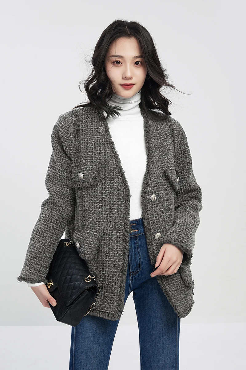Tweed Jackets Women High Quality 90%  White Duck Down  High Street  Winter Coat Women  Single Breasted  Wide-waisted