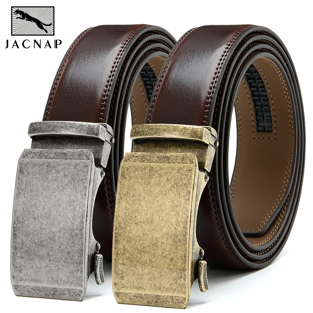 

JACNAIP Men's Belt Belts Genuine Leather Cowskin Waistband Suspenders Man Gift Black Stretch Buckles For Suit Luxury Brand Ratch