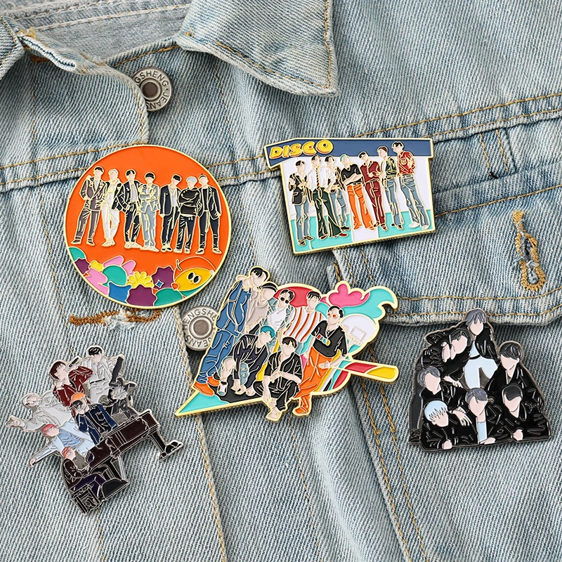 Broches de Metal Kpop Bangtan Boys, accesorios de decoración de grupo JK y V, figura de placa de Metal, ropa, sombrero, regalo de colección de Fans