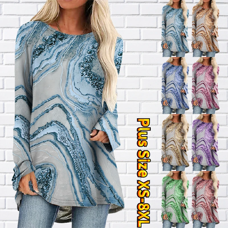 

Женский пуловер с длинным рукавом, Элегантный Повседневный пуловер в стиле ретро, футболка с круглым вырезом, топ с принтом, Осень-зима 2023