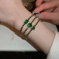 green zircon crystal square love bracelet for women korean fashion charm bracelet luxury simple retro jewelry accessories women