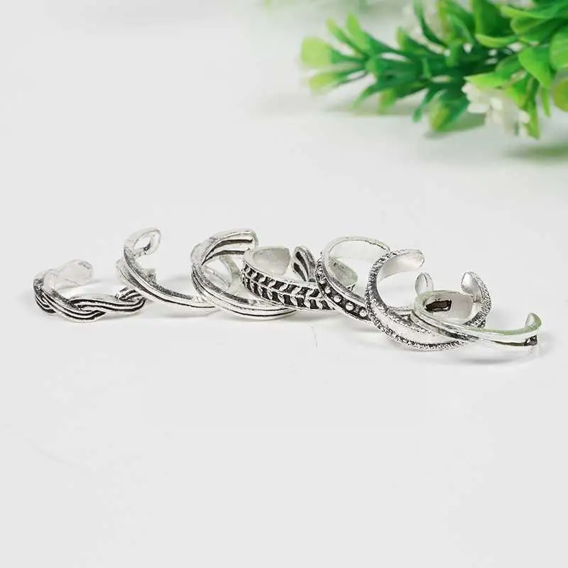 European And American Foreign Trade Jewelry Aliexpress Foot Ornaments Hollow 12-piece Ring Foot Multi-element Carved New S5x9