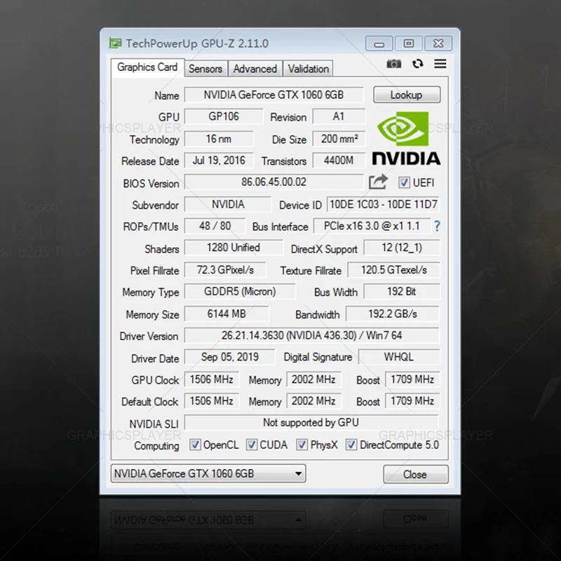 Оригинальная видеокарта GTX1060 с чипом 6 ГБ 6144 МБ бит модель графического