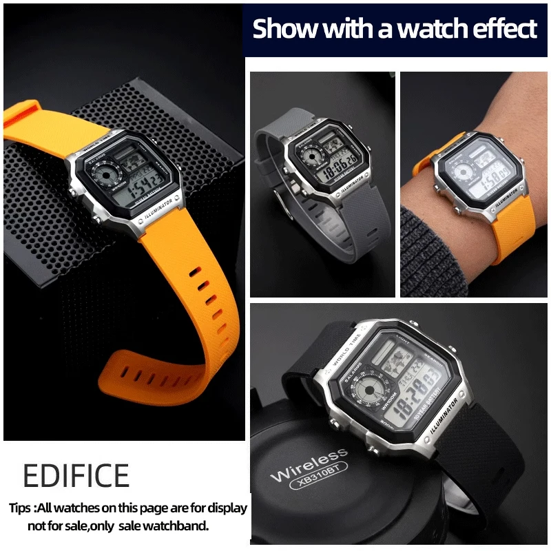 Ремешок силиконовый для Casio A158/A159/A168/A169E/AE1200/1300 резиновый выпуклый шарнир