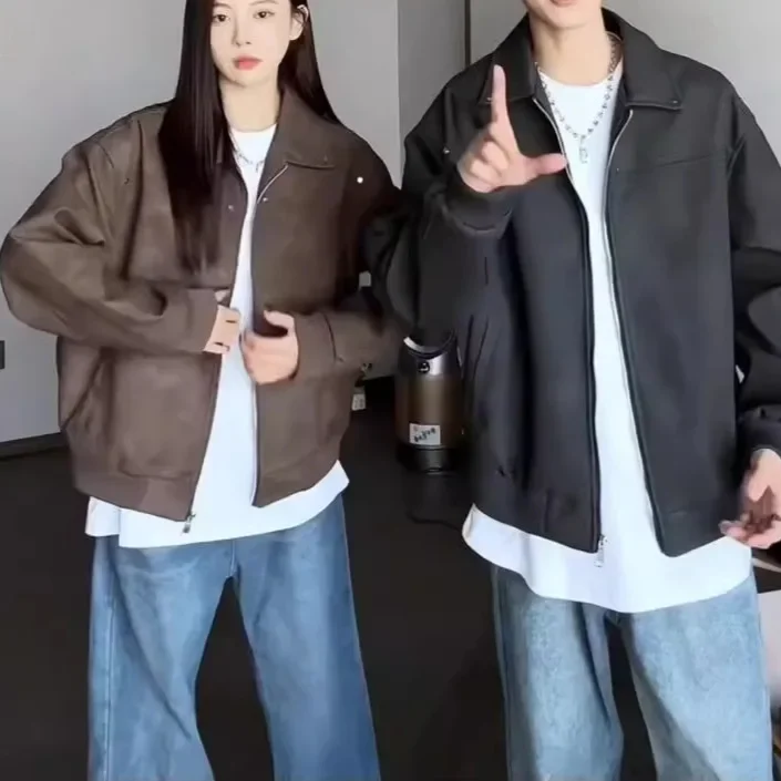 Коричневая кофейная кожаная куртка Майяра мужская весенняя сезонная винтажная