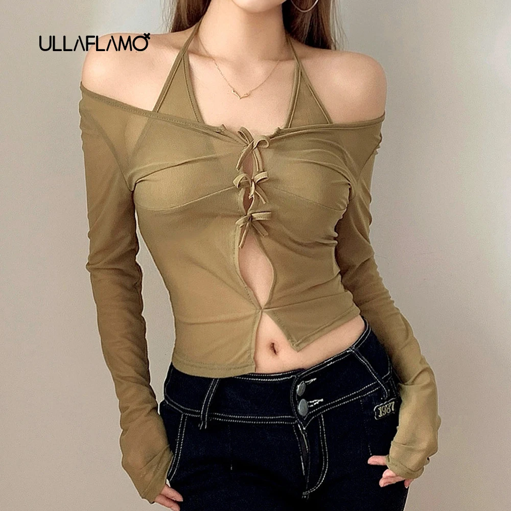 

Y2K топ на шнуровке, Женская пикантная нижняя рубашка в Корейском стиле, лидер продаж, двухкомпонентная сетчатая прозрачная ажурная рубашка ...