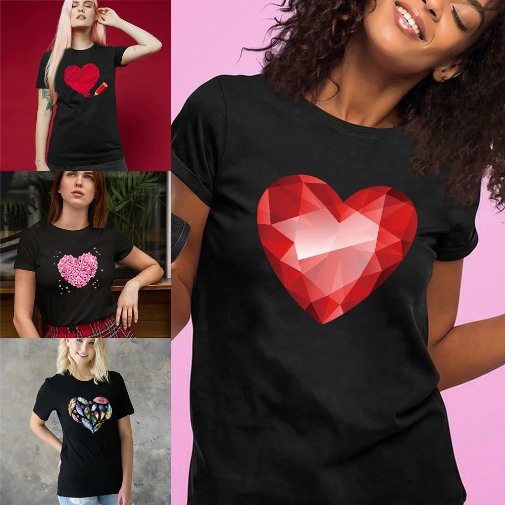 

T-Shirts 2022 Summer Short Sleeve Casual Women Trend Love Print Top Street Fashion Tee Female O-Neck Casual T-Shirt Commuter Top