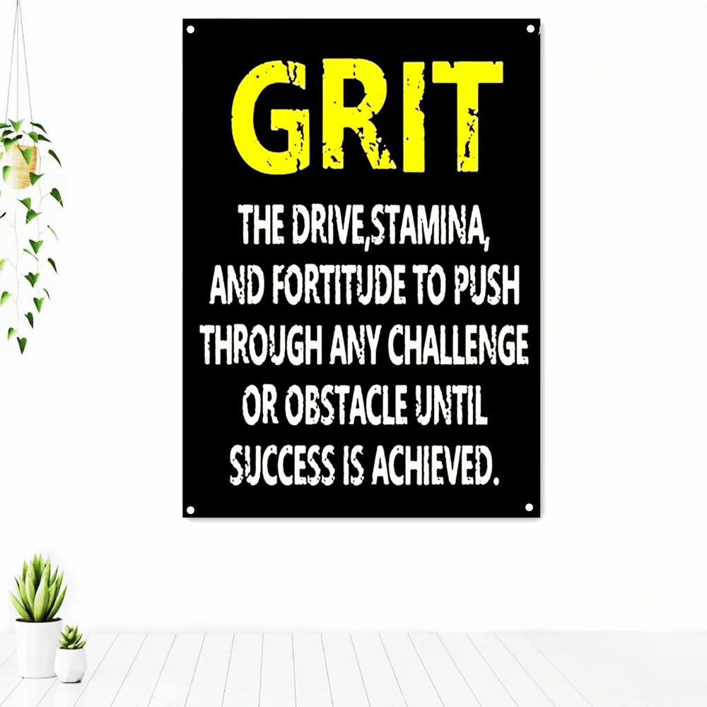 

GRIT. Motivational Tapestry Wall Decoration Success Inspirational Quote Posters Wall Art Banners Flag Mural for Living Room