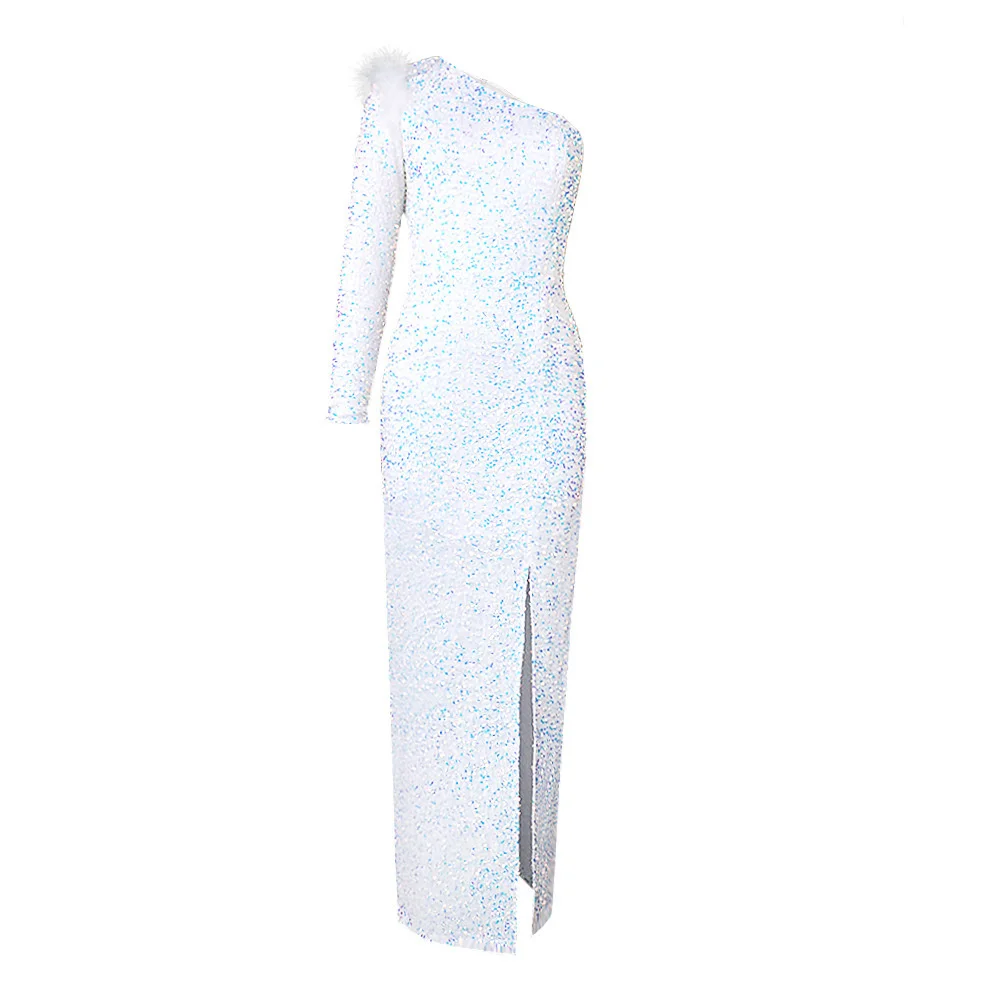 Plus Size Dresses Autumn New Diagonal Collar One Shoulder Sexy Solid Fit Elegant Sequin Dress Banquet Master Evening Party Dress