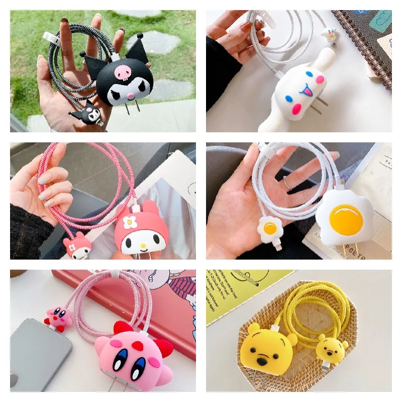 

Sanrios Kuromi Cinnamoroll Милая мультяшная аниме Зарядка для Iphone кабель для передачи данных защитный чехол Пряжка для хранения мягкий чехол