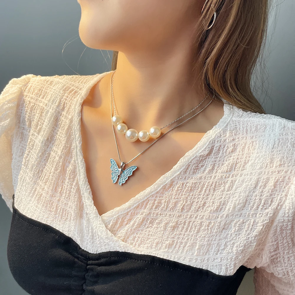 Женское многослойное ожерелье с эмалью и искусственным жемчугом | Украшения