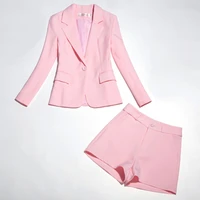 suit shorts suit female fashion temperament casual small suit seven point sleeves and shorts two piece pink casual suit new