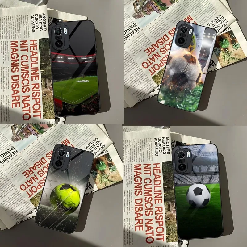 

Дизайнерский чехол для телефона с футбольным мячом для Xiaomi 13 10 10T 11i 11T Redmi Note 11 8 11S Pro Poco M4 F3 X3 2023, стеклянный чехол