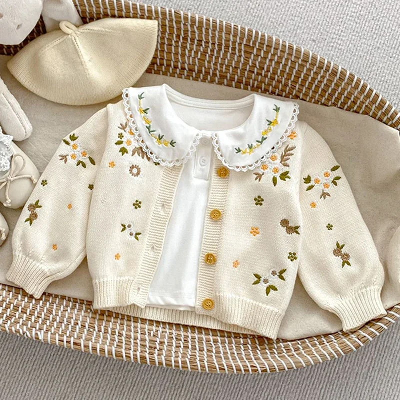 Осенний вязаный кардиган для маленьких девочек свитер пальто весенний с