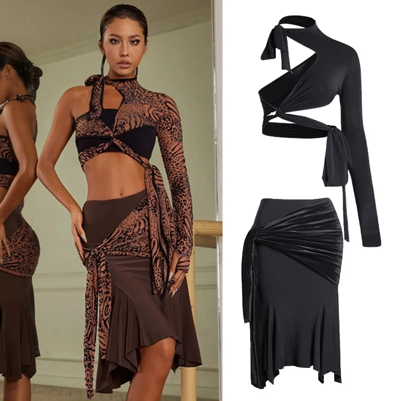 

Костюм для латиноамериканских танцев DNV18941 Женский, ассиметричный топ и юбка, одежда для выступлений для взрослых, танцевальное платье ча-Румба