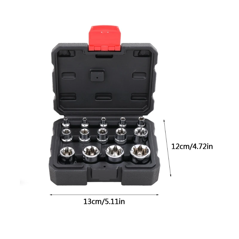 

E-TORX Socket Set, Chro-me Vanadium Alloy Steel | 14-Pieces Female Star Socket E4 - E24 Set | with Storage Case R9UF
