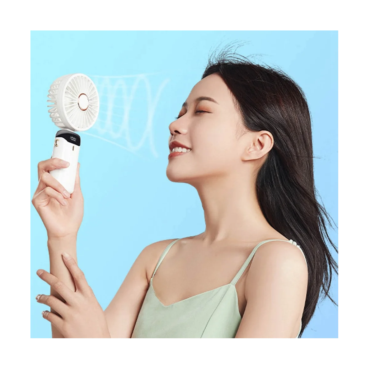 

Portable Hand- Fan Office Desktop Multifunctional Folding Double-Headed Small Fan with A Neck Lanyard(Green)