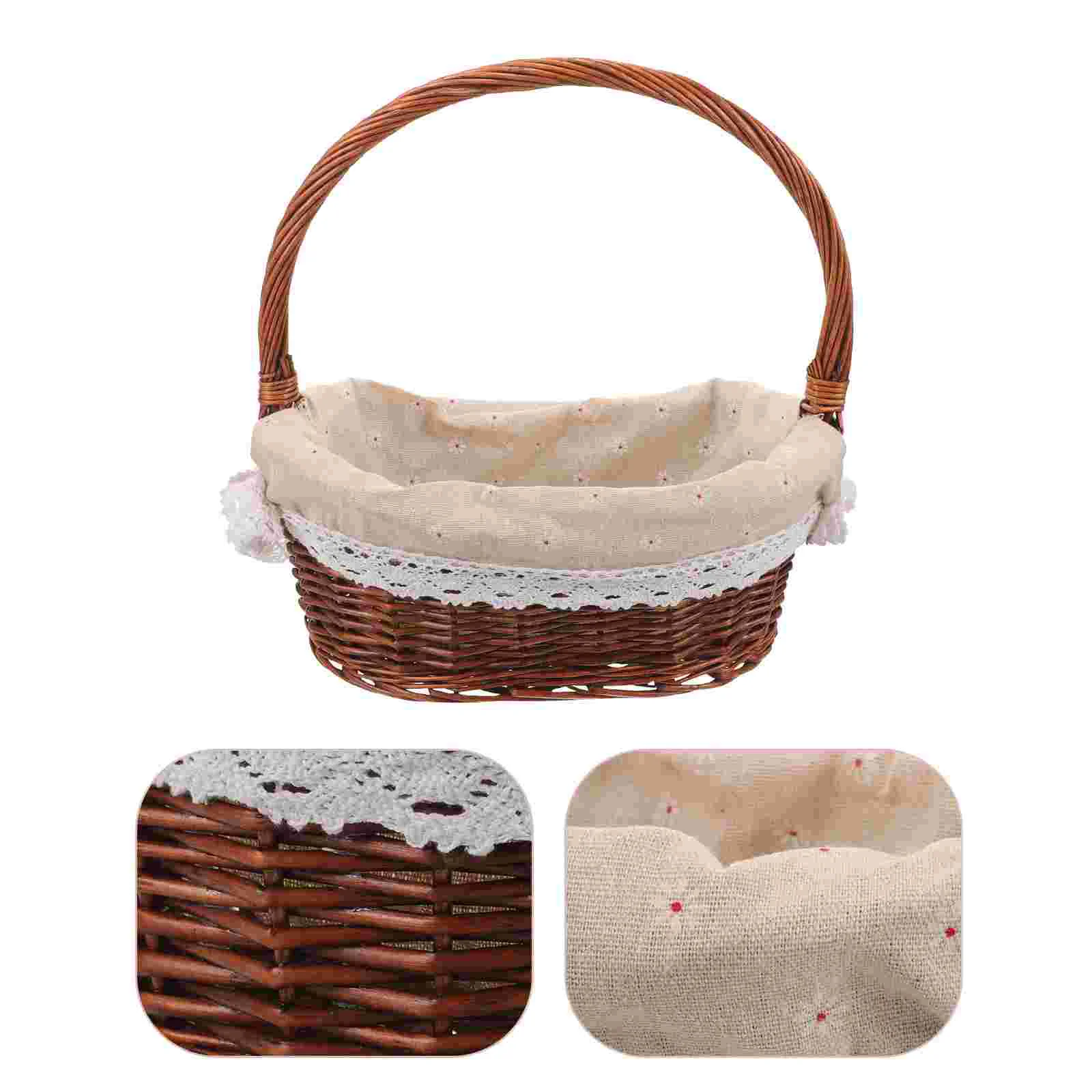 

Rattan Picnic Basket Fruits Food Flower Handle Storage Cloth Bread Woven Baskets Gifts Holder Sundries
