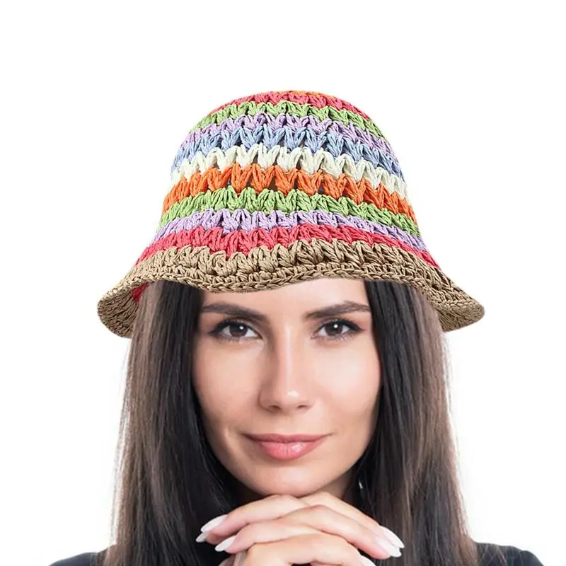 

Шляпа женская Соломенная с радужным узором, Пляжная цветная Складная Панама от солнца, идеально подходит для сада, пляжа, путешествий, летняя