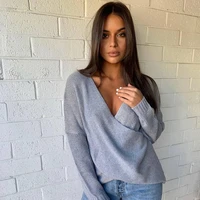 v neck batwing long sleeve pullovers sweater tops sexy open back cross knitted sweaters women casual solid loose pullover women