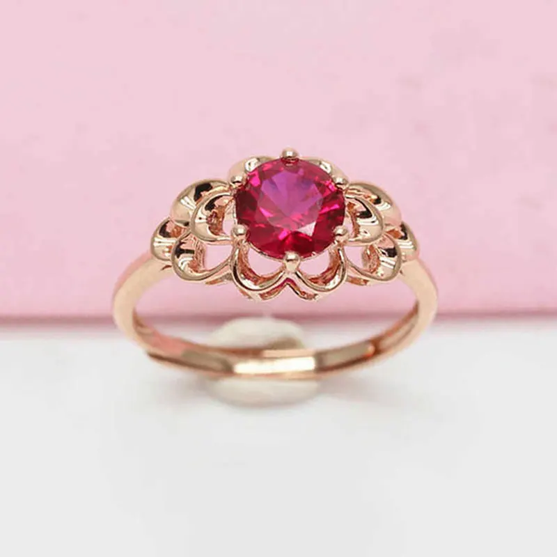 

Russia 585 Purple Gold Inlaid Set 14K Rose Gold Color Gold Exquisite Red Stone Ring for Women