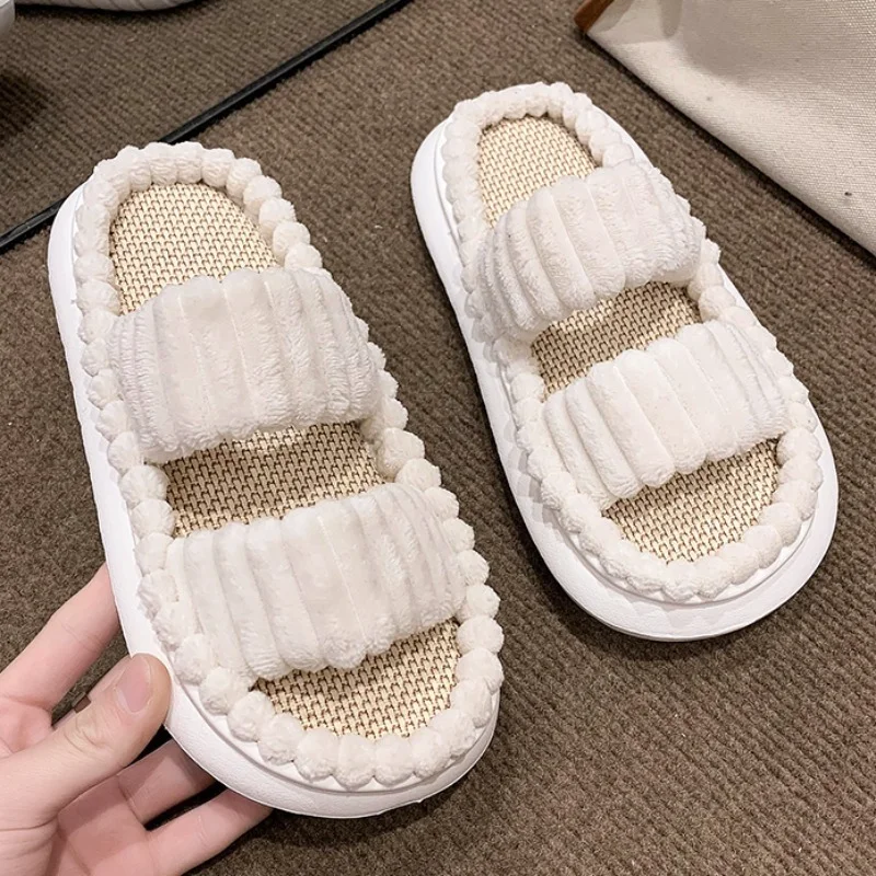 Women Double Strap Outdoor Flat Sandals Smiple Leisure Open Toe Sweet Lovely Beach Slides Summer Platform Soft Comfy Linen Shoes