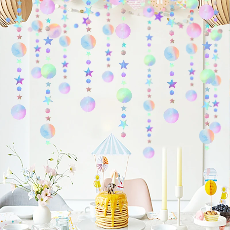 

Glitter Laser Star Banner String Mirror Paper Garland For Wedding Home Decorartion Mermaid Birthday Party Supplies Ramadan Decor