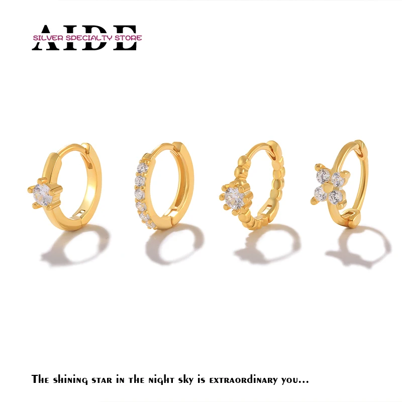 

AIDE Gold Plated Mini White Zircon Hoop Earrings 4pcs Set For Women Piercing Huggie Circle Earings Brincos Ear Clip Jewelry Gift