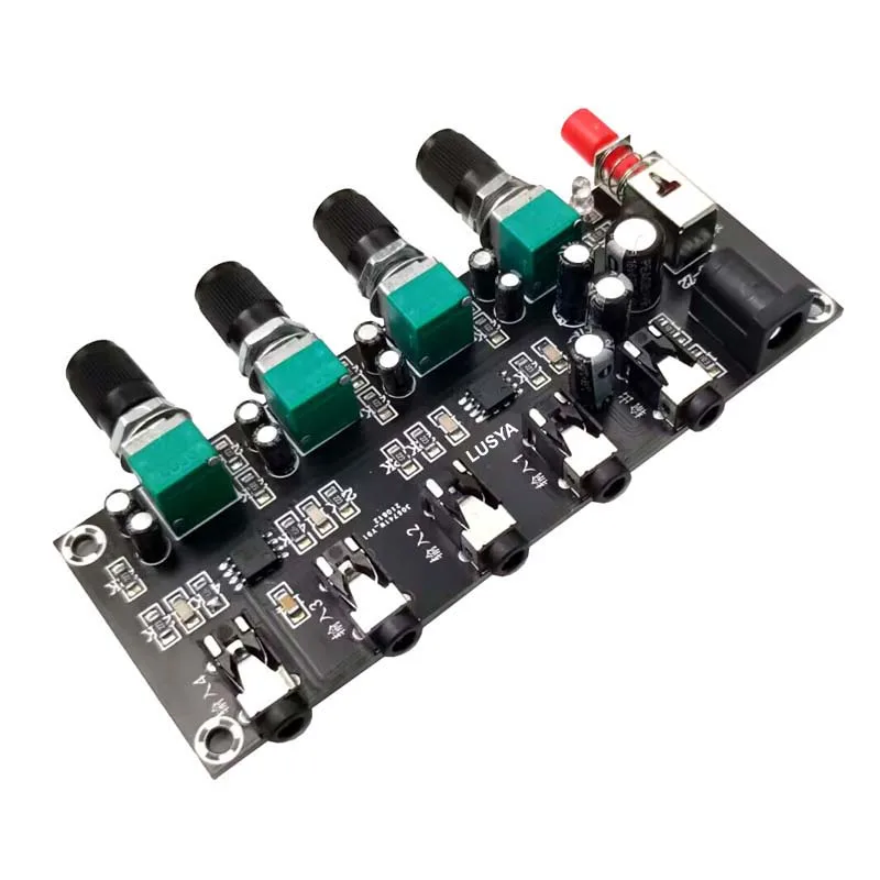 

DLHiFi New 4Way 4CH 4 in 1 out Stereo Audio Signal Mixer Multi-Channels Mixing Board For Reverb Amplification Headset Amplifier