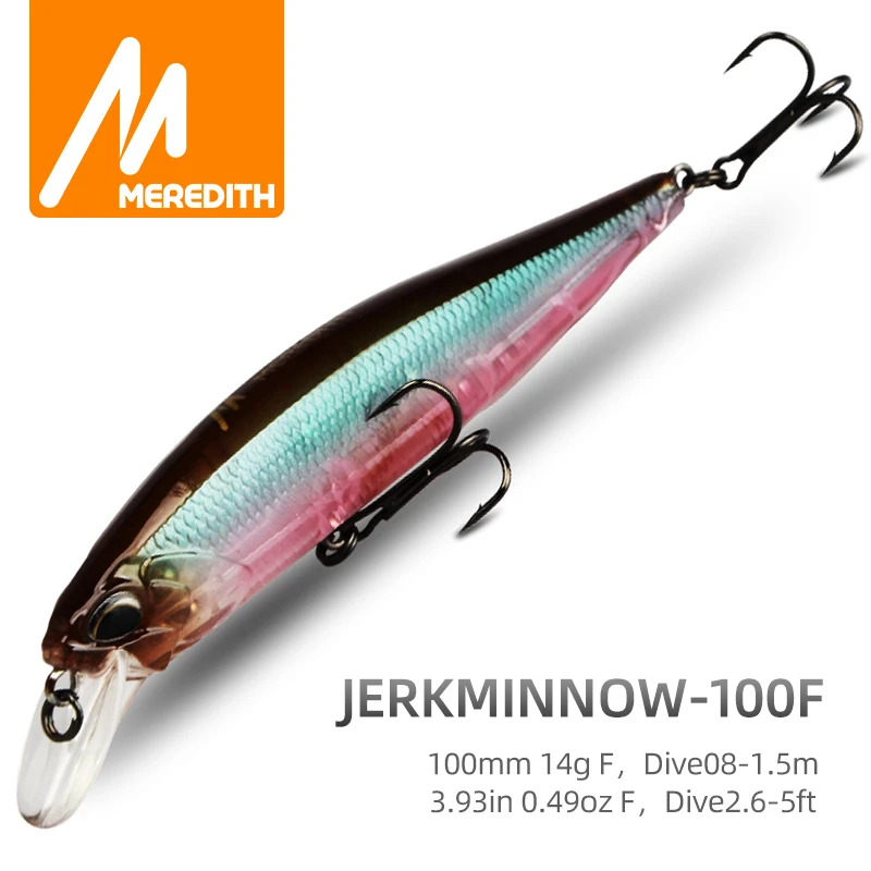 MRERDITH JERK MINNOW 100F 14g  Floating Wobbler Fishing Lure 24Color Minnow Lure Hard Bait Quality Professional Depth0.8-1.0m