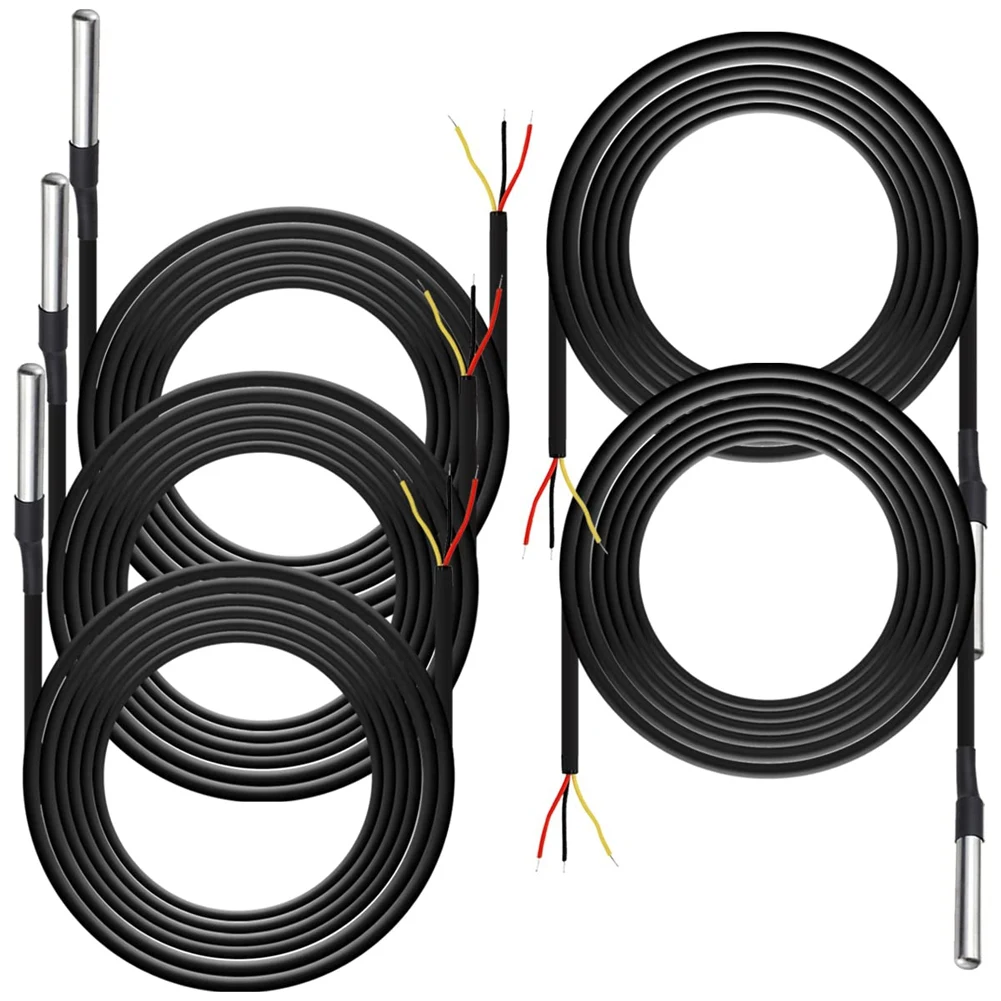 

5 шт. водонепроницаемый датчик температуры DS18B20, цифровая температура теплового кабеля (-55 ℃- + 125 ℃) - 3 метра/фута