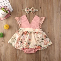 baby one piece romper summer thin sleeveless lace small floral ha skirt bow headband two piece romper