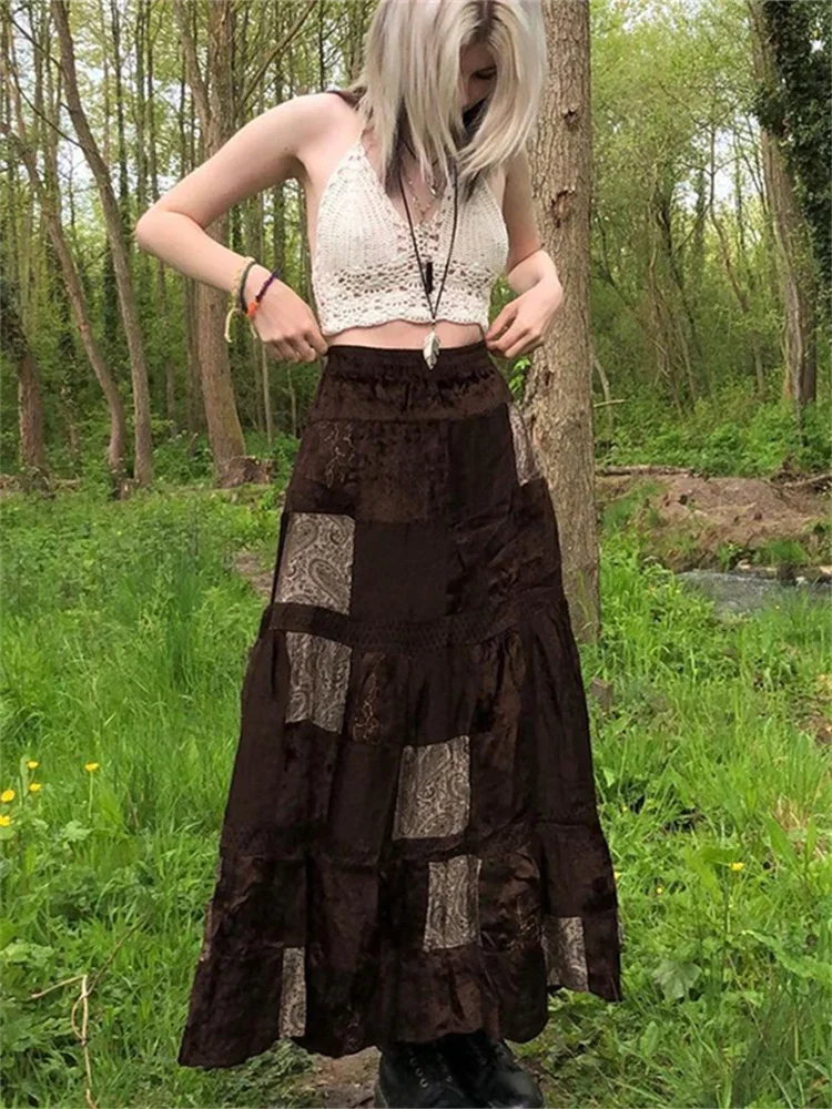 Женская длинная свободная юбка с винтажным принтом