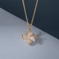 stainless steel rotating windmill necklace gold pendant for women luxury high grade zircon collarbone chain girls jewelry