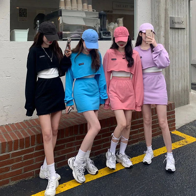 

Women's Tracksuit Suit 2023 Autumn New in Matching Dress Sets Korean Fashion Outfits Short Sweatshirt + Mini Dress Two Piece Set