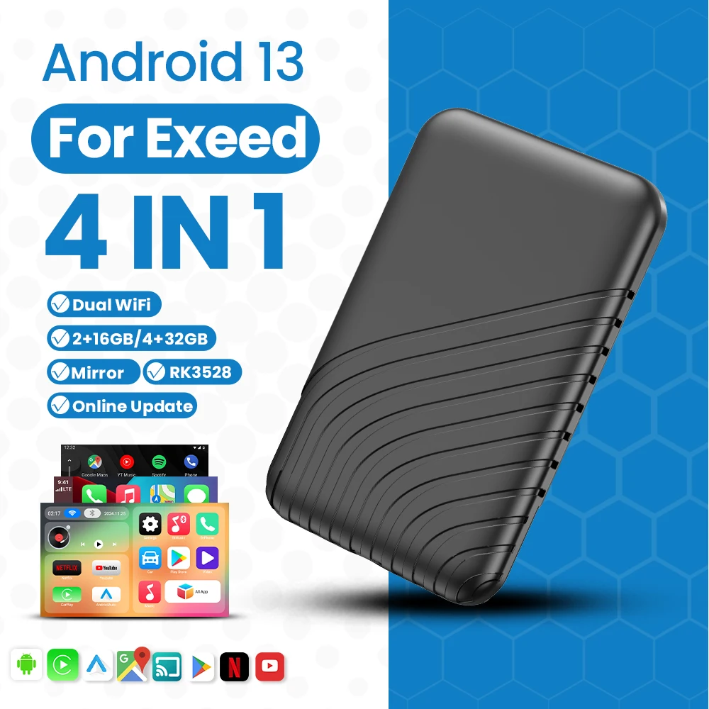 Android 13 Carplay беспроводной Auto для Youtube Netflix Global Langages Ai Box Exeed VX TXL LX RX