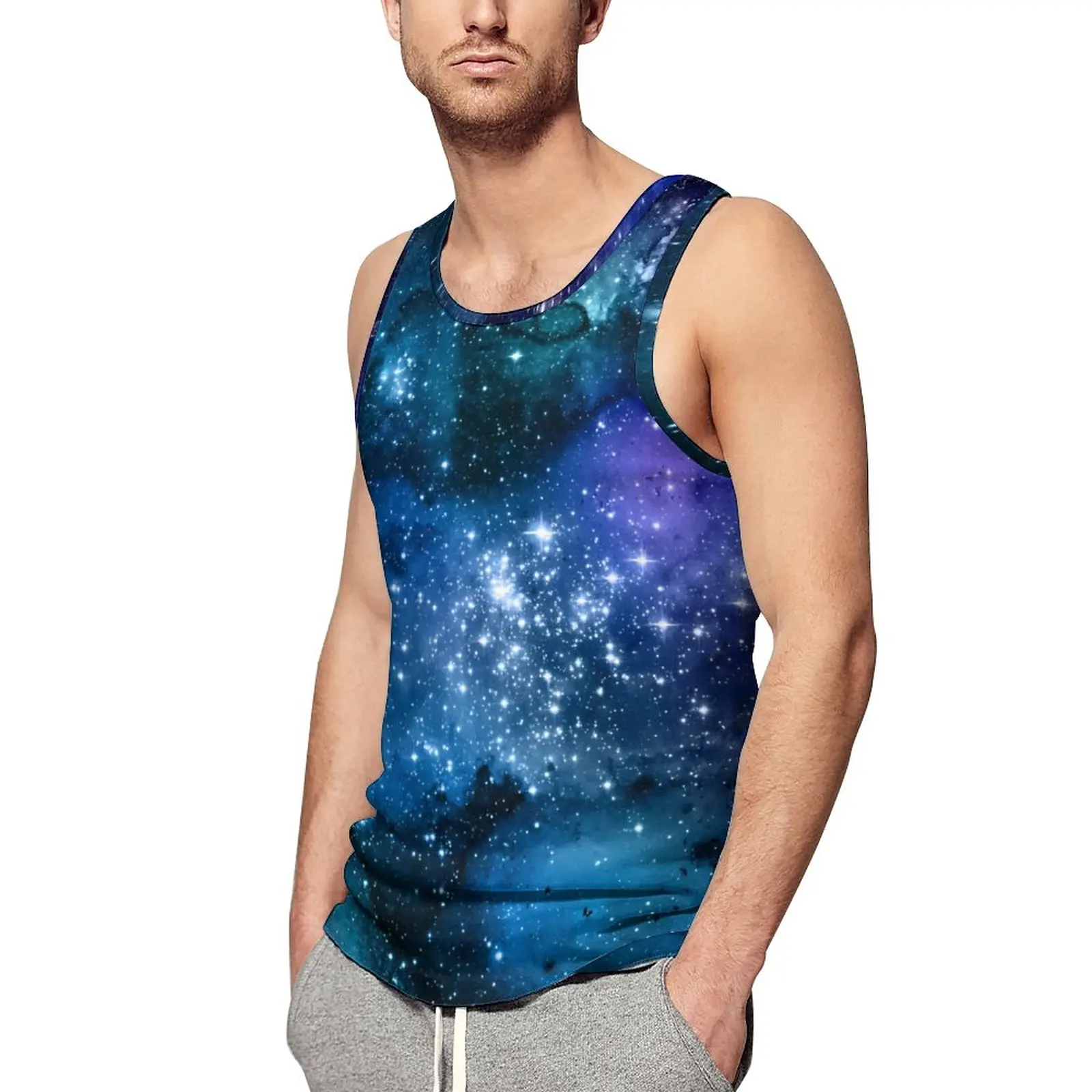 

Galaxy Lovers Daily Tank Top Starry Space Blue Sky Workout Tops Man's Graphic Muscle Sleeveless Vests Plus Size