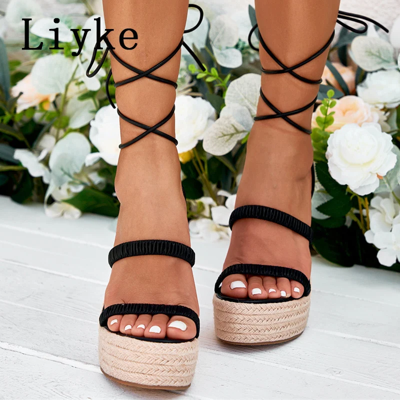 

Liyke Summer Green Pleated Women's 14CM High Heels Platform Wedges Sandals Fashion Open Toe Ankle Strap Ladies Party Dress Shoes