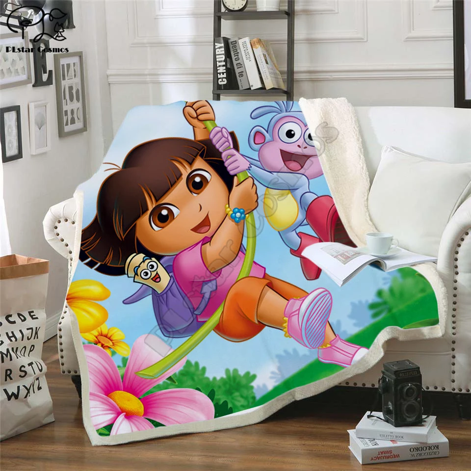 

Throw blanket Dora Cartoon funny 3D Velvet Plush Blanket Bedspread For Kids Girls Sherpa Blanket Couch Quilt Cover Travel 03