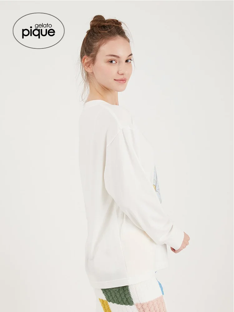 Gelato pique Room Wear Jeans 2023 Spring New Women's Pajamas Eames Joint Name Bear Printed Long-Sleeved T-shirt Pants