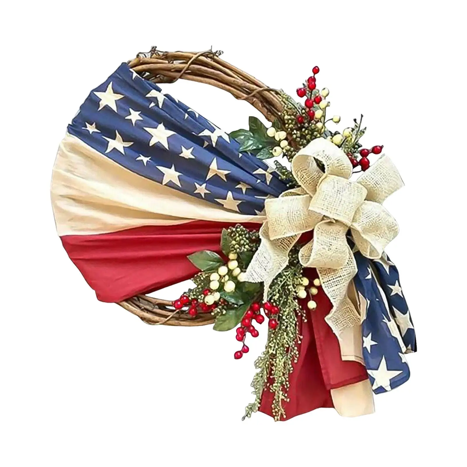 

Patriotic Wreaths for Front Door Independence Day American Flag Wreath Decorative Hanging Floral Garland for Indoor Decor Summer