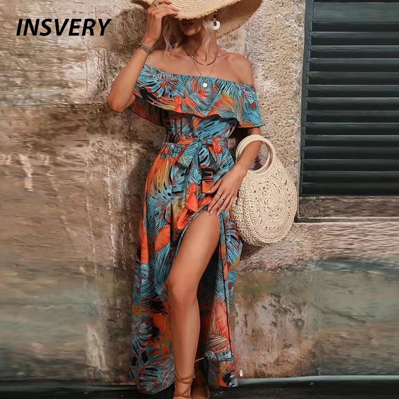 

Летнее пляжное праздничное платье, женские сексуальные богемные платья на одно плечо с цветочным принтом для женщин, длинное платье