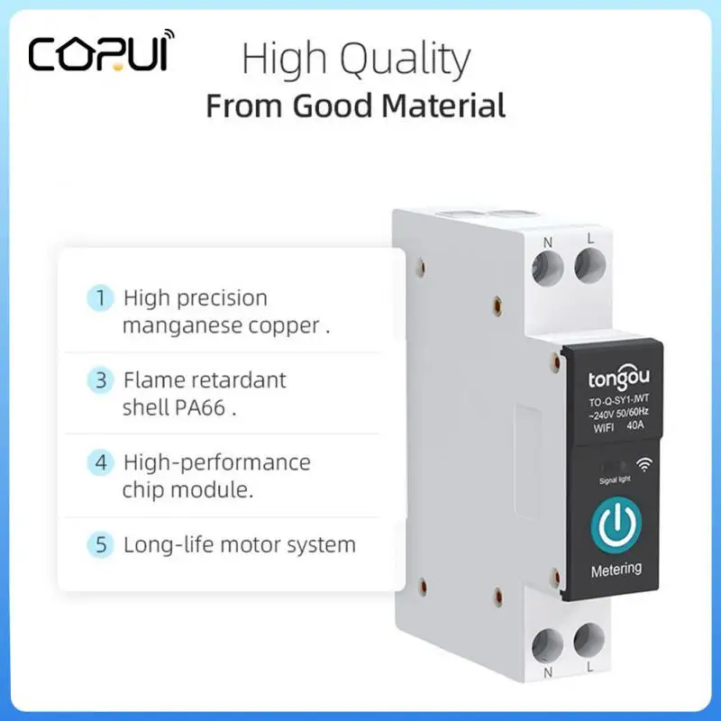

CORUI Tuya With Metering WIFI Smart Circuit Breaker 1P 63A DIN Rail for Smart Home wireless Remote Control Switch by APP