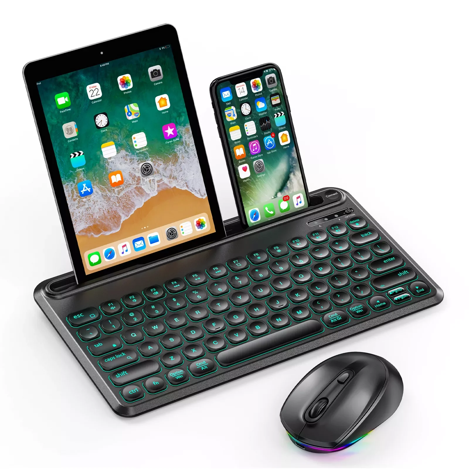 

Jelly Comb Multi-Device 2.4G Bluetooth Backlit Keyboard and Mouse Comb Wireless Keyboard RGB Mouse for iOS/OS Android Windows