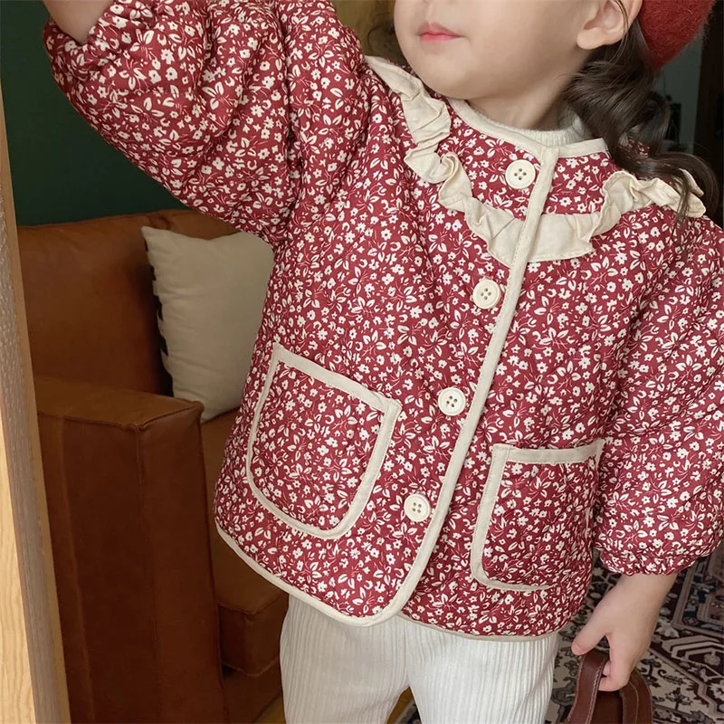 

Зимнее пальто HAYANA с цветочной подкладкой для девочек, новый плотный кардиган, хлопковая куртка, Детское пальто