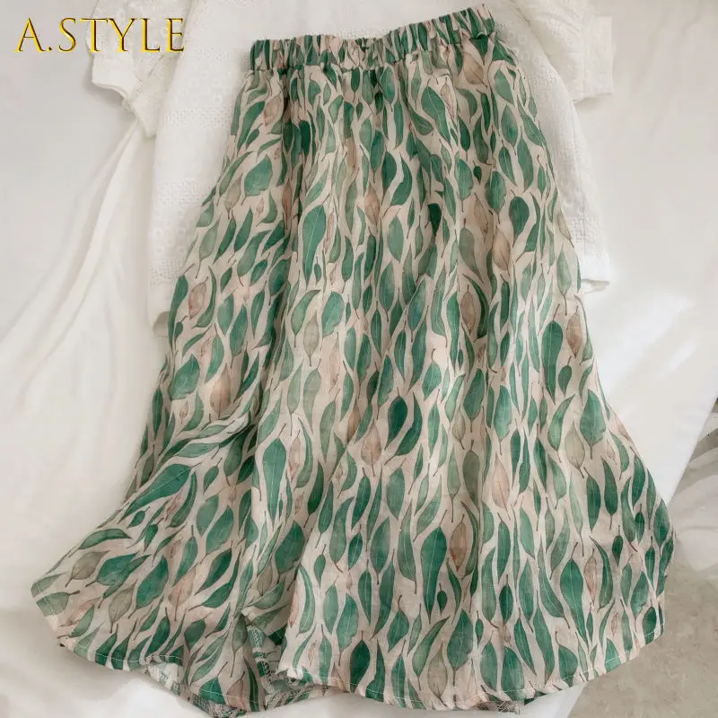 

A GIRLS Skirts Women Print Chiffon Gentle High Waist A-line Elegant Casual Summer All-match Mid-calf Breathable Korean Style Hot